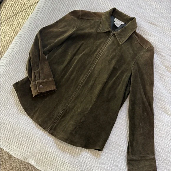 100% suede Jones New York Olive Leather Jacket - Picture 6 of 10